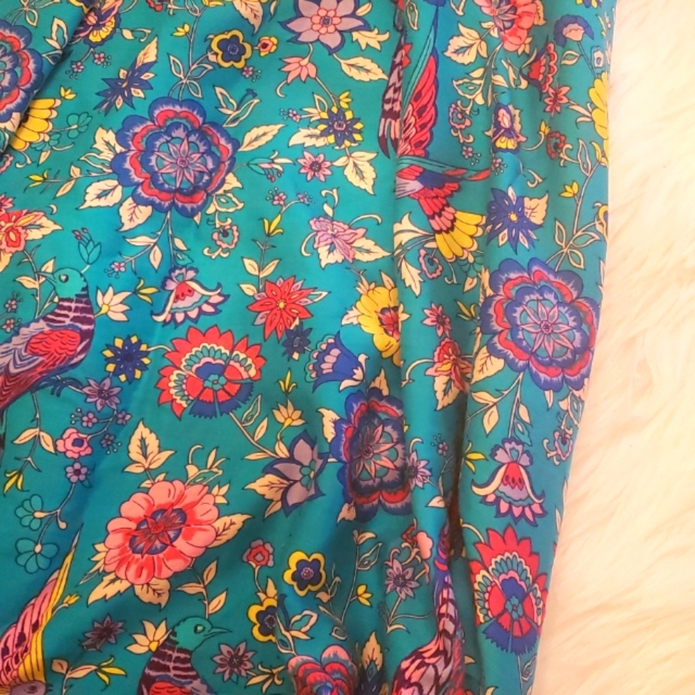 5⭐ Artemis Lovebirds Teal Blue Floral & Bird Print Boho Maxi Dress - Picture 7 of 7